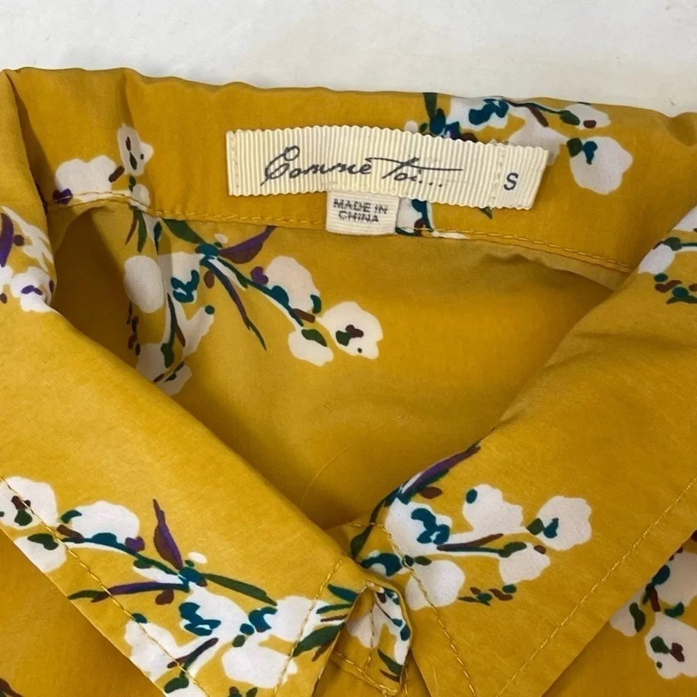 Anthropologie Comme Toi Yellow Floral Puff Sleeve Top Size Small Boho Hippie
